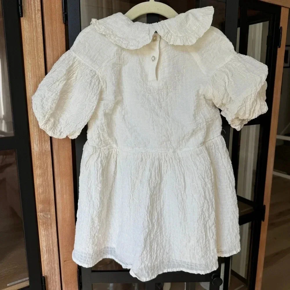 H&M kids dress textured peter pan collar toddler girl ruffle bows ivory formal